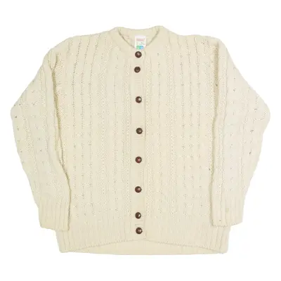 ST MICHAEL Womens Aran Cardigan Cream 90s Cable Knit Wool M