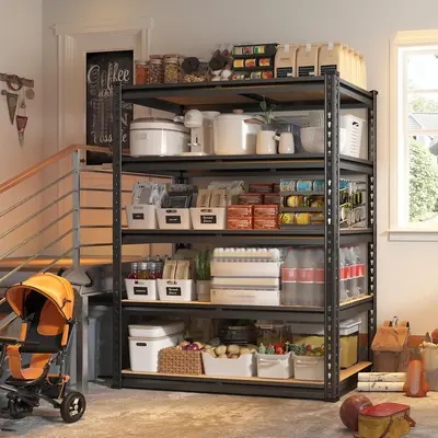 Raybee Furniture 72 H Garage Shelving,Heavy Duty 2000 LBS Storage Shelves,Adjustable 5 Tier Metal Shelf Utility Rack for Ga...