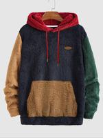Men's Colorblock Patched Pocket Longsleeves Drawstring Hoodie, Regular Fit Casual Cozy Long Sleeve Hooded Sweatshirt for Fall...