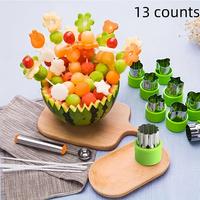 Fruit & Vegetable Cutter, 12pcs/set Stainless Steel Cookie Cutter with 1 Count Demoulding Rod, Household Kitchen Mold Set, Ki...