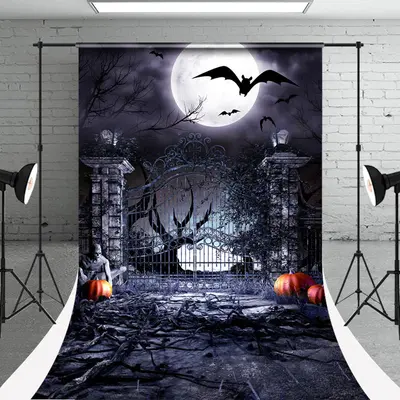 Moon Bat Iron Gate Halloween Photo Sweep Backdrop - Aperturee