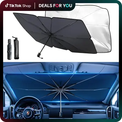 Folding Anti-UV Windshield Sunshade Umbrella 99% UV Block Reduces Heat Universal Fit for Sedans SUVs Easy Fold Multi-Function...