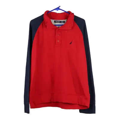 Nautica Collared Sweatshirt - Large Red Cotton Blend