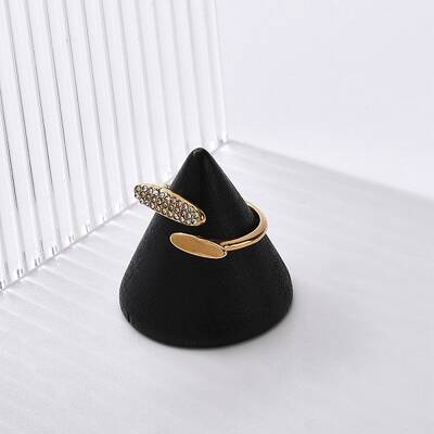 Oval 304 Stainless Steel Rhinestone Open Cuff Ring for Women