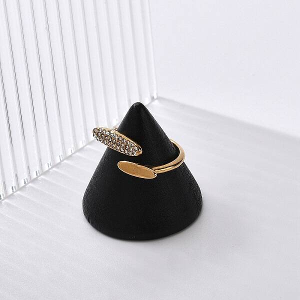 Oval 304 Stainless Steel Rhinestone Open Cuff Ring for Women