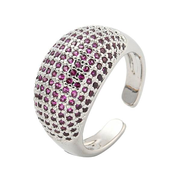 Real Platinum Plated Brass Micro Pave Clear Cubic Zirconia Cuff Rings