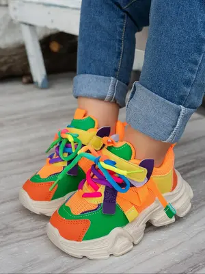 Colorful Lace Up Low Top Sneakers, 2024 New Style Casual Breathable Comfortable Sports Running Shoes, Fashionable All-match S...