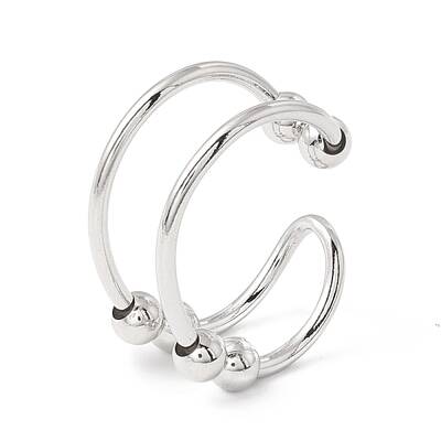 Brass Rotating Beaded Double Line Open Cuff Ring