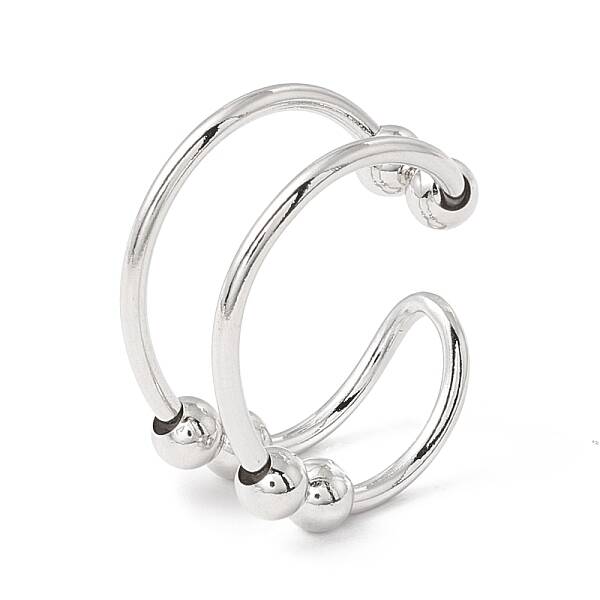 Brass Rotating Beaded Double Line Open Cuff Ring