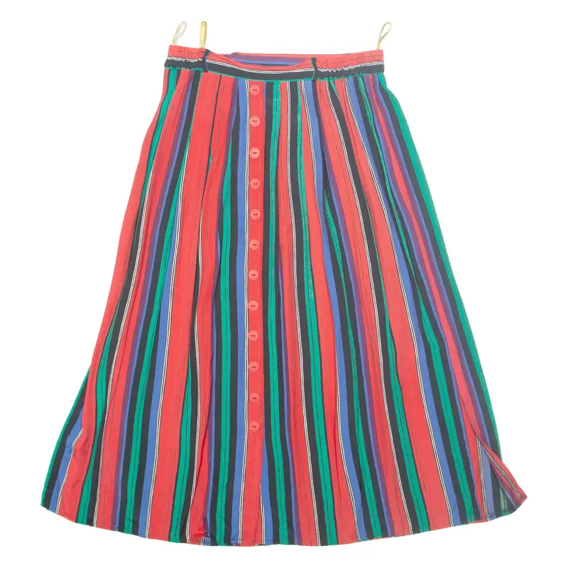 Womens A-Line Skirt Red Midi Viscose Striped M