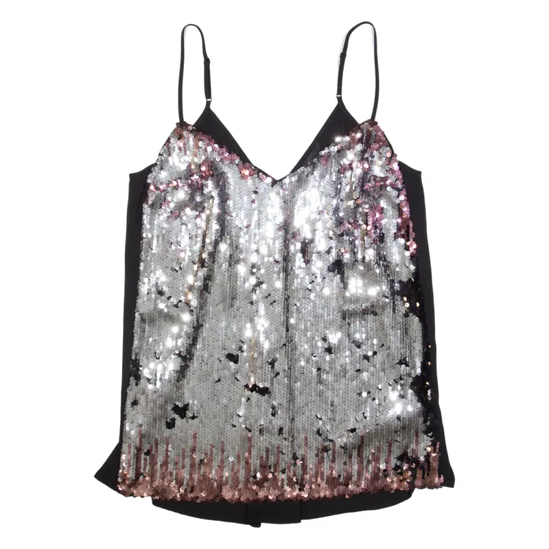 COAST Sequins Womens Camisole Top Silver V-Neck Sleeveless UK 10