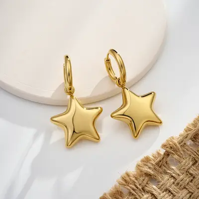 Bubble Star Water Safe Stainless Steel Hoop Earrings - Gold