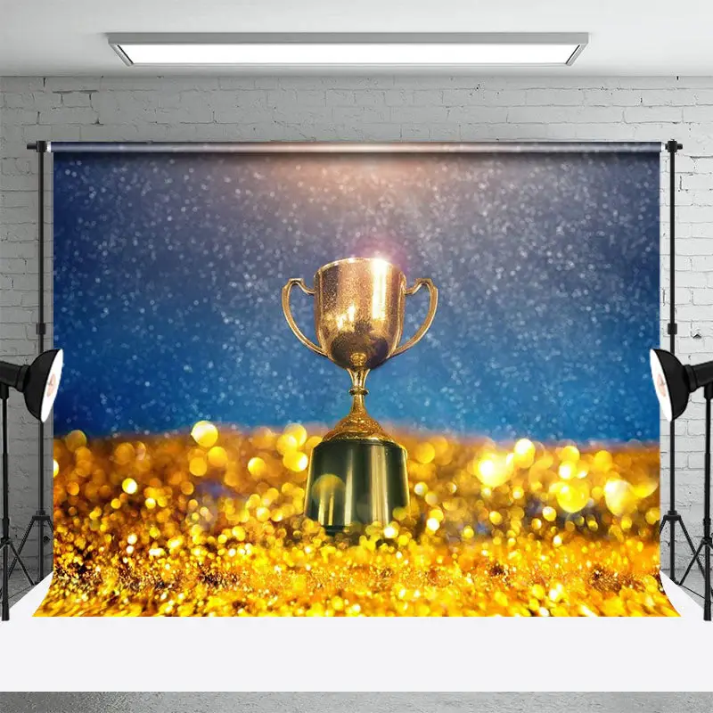 Blue Gold Champion Trophy Sports Olympic Backdrop - Aperturee