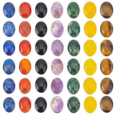 42Pcs 7 Styles Chakra Mixed Gemstone Cabochons