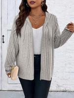 【Plus Size】 Plus Plain Drawstring Zipper Hooded Coat, Casual Style Fit Long Sleeve Outerwear For Fall, Women's Clothes F...