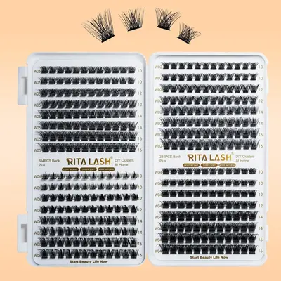 Summer Makeup, Mixed Style Cluster False Eyelashes, 384pcs/set Natural Wispy Lash Extension Kit, DIY Curling Eye Makeup Enhan...