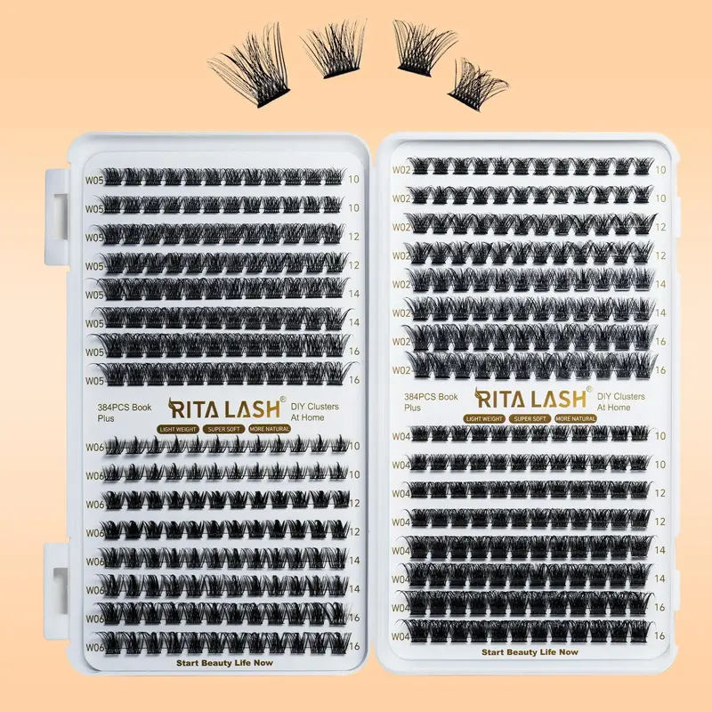 Summer Makeup, Mixed Style Cluster False Eyelashes, 384pcs/set Natural Wispy Lash Extension Kit, DIY Curling Eye Makeup Enhan...