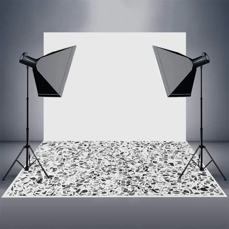 Retro Black White Terrazzo Textured Rubber Floor Mat - Aperturee