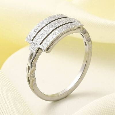 Textured Rectangle 304 Stainless Steel Finger Ring for Women