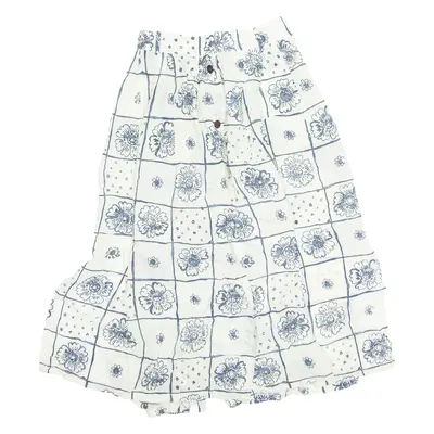Button Down Womens A-Line Skirt White Knee Length Floral M
