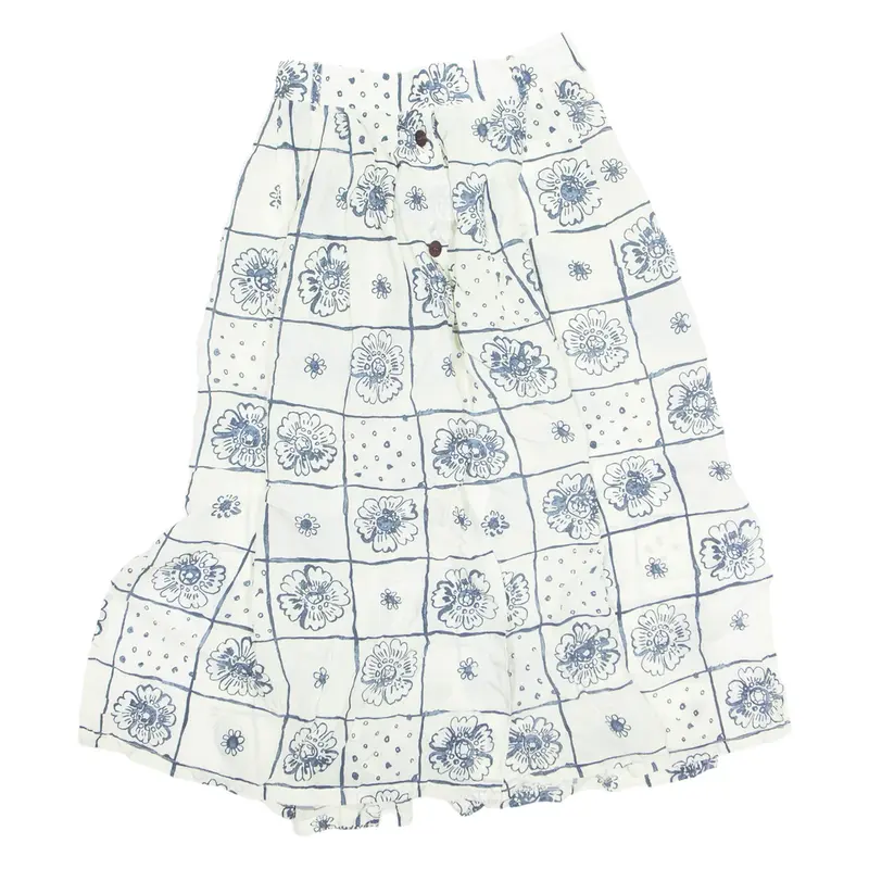Button Down Womens A-Line Skirt White Knee Length Floral M