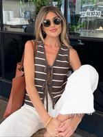 Women's Striped V Neck Tank Top, Casual Fitted Sleeveless Top for Summer, Fashion Casual Sleeveless Crop Women's Clothes for ...