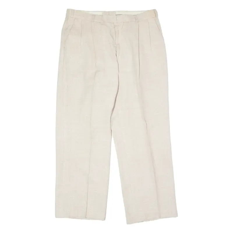Pleated Mens Trousers Beige Slim Straight 90s W34 L27