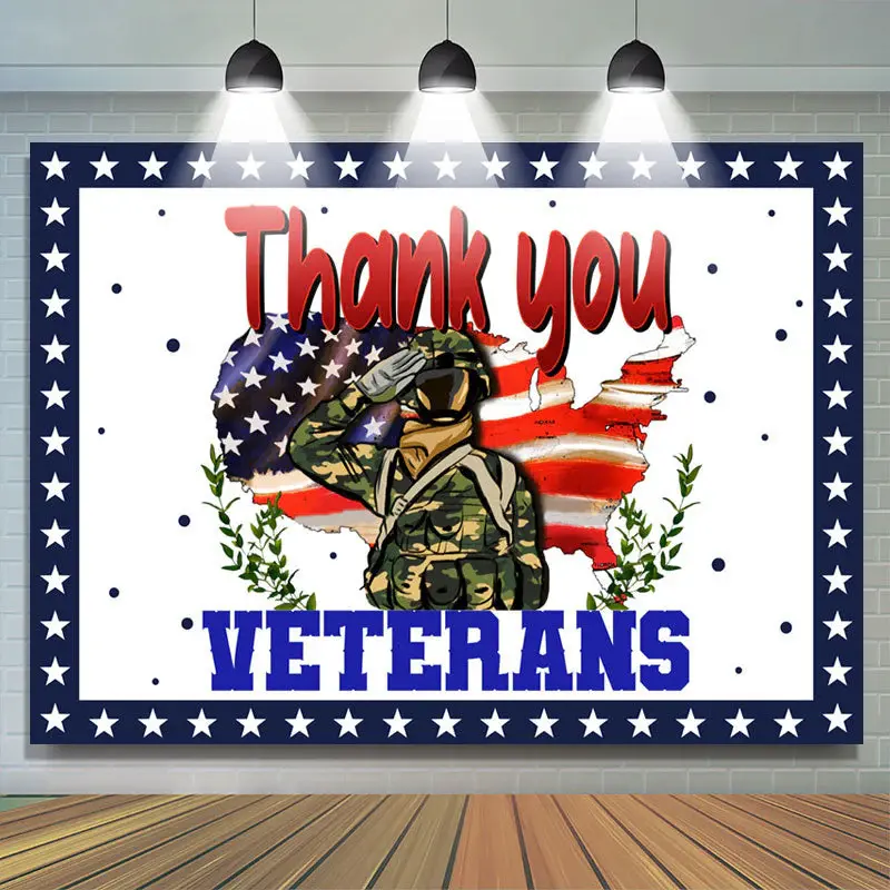 Aperturee Map And Soldier Decorations Veterans Day Backdrop - Aperturee