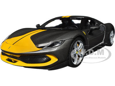Ferrari 296 GTB Assetto Fiorano Gray Metallic with Yellow Stripes \