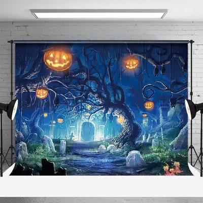 Castle Forest Terror Pumpkin Halloween Backdrop - Aperturee