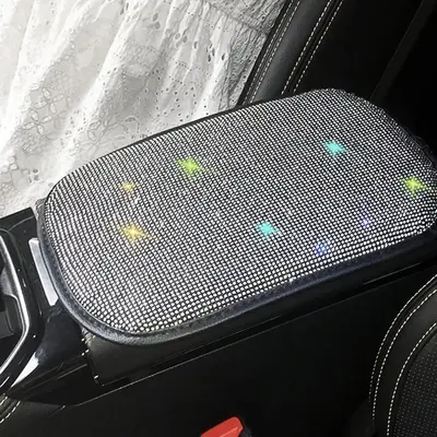 Rhinestone Car Armrest Cover for Summer Gift, Dirty-resistant Anti-slip Car Armrest Box Mat, Car Accessories for Girls, Shiny...