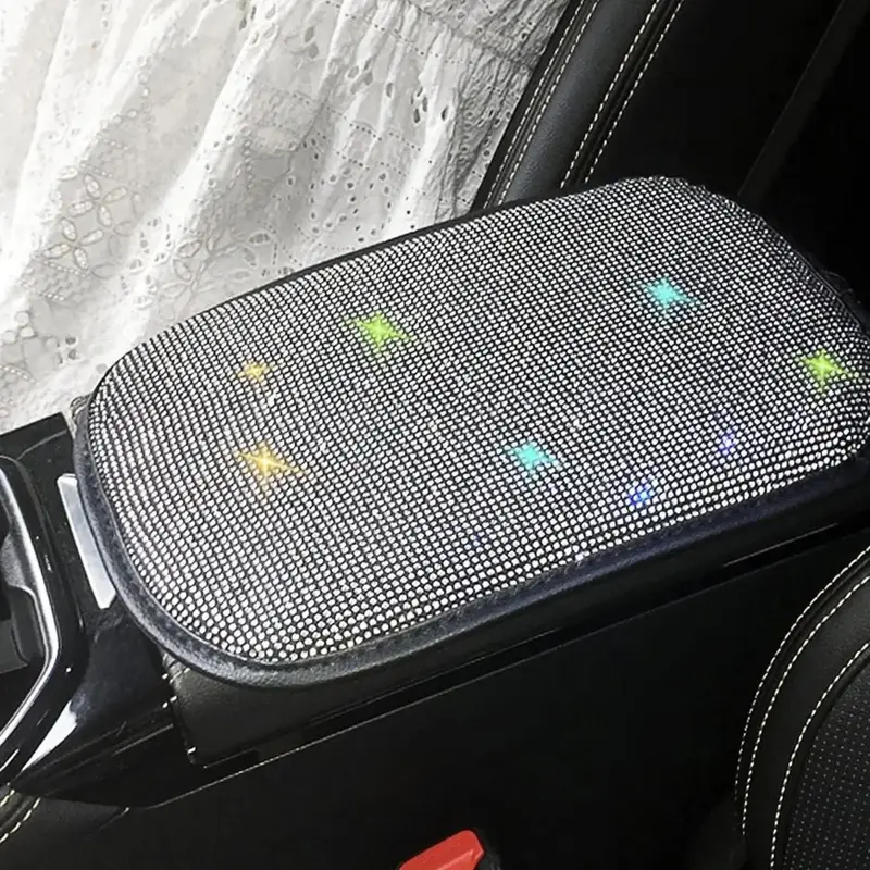 Rhinestone Car Armrest Cover for Summer Gift, Dirty-resistant Anti-slip Car Armrest Box Mat, Car Accessories for Girls, Shiny...