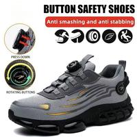 Men's Breathable Mesh Work Sneakers - Durable, Anti-Slip Safety Shoes with Steel Toe Protection, featuring a Casual Striped D...