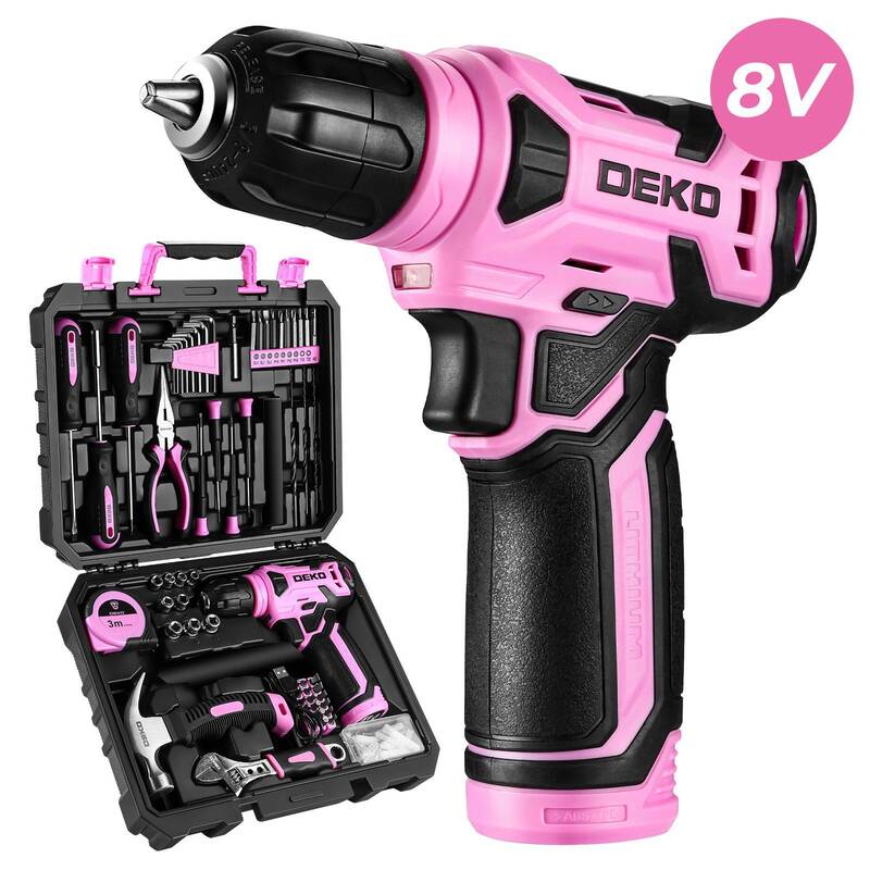 DEKO 8V Cordless Drill Set – 126-Piece Home Tool Kit With Storage Case, DIY Power Tools For Fence Work, Home Décor, Furn
