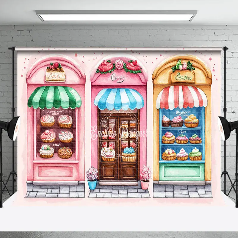 Retro Pink Street Candyland Shelves Party Backdrop - Aperturee