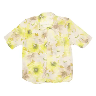Sheer Shirt Yellow Floral Short Sleeve Womens M
