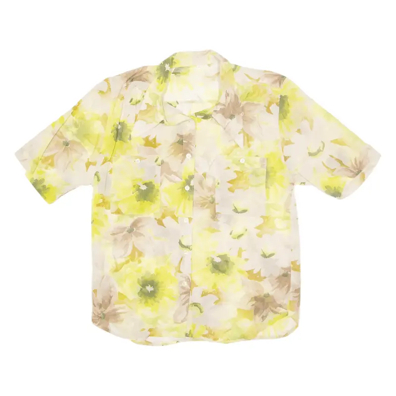 Sheer Shirt Yellow Floral Short Sleeve Womens M