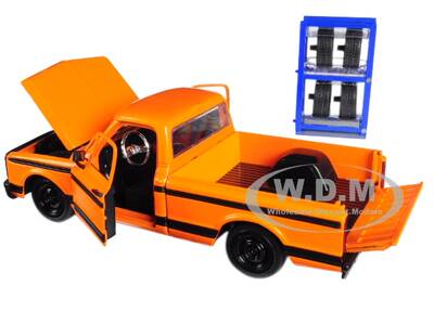 1972 Chevrolet Cheyenne Pickup Truck Orange with Black Stripes and Extra Wheels \