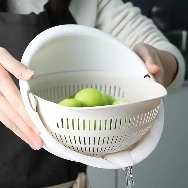 Plastic Kitchen Drain Basket, 1 Count Double Layer Vegetable & Fruit Washing Basket, Household Kitchen Gadget