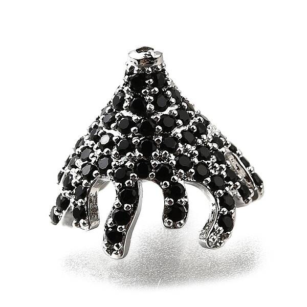 Brass Micro Pave Black Cubic Zirconia Beads