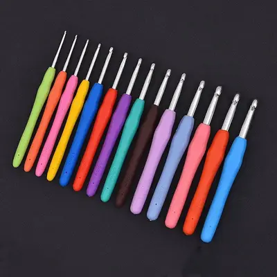 14pcs Random Color Soft Silicone Handle Crochet Hook Set, Multifunctional Anti-slip Crochet Needle, DIY Tool For Home Sewing ...