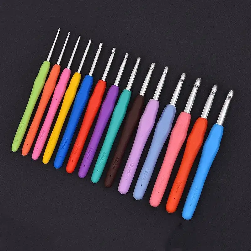 14pcs Random Color Soft Silicone Handle Crochet Hook Set, Multifunctional Anti-slip Crochet Needle, DIY Tool For Home Sewing ...