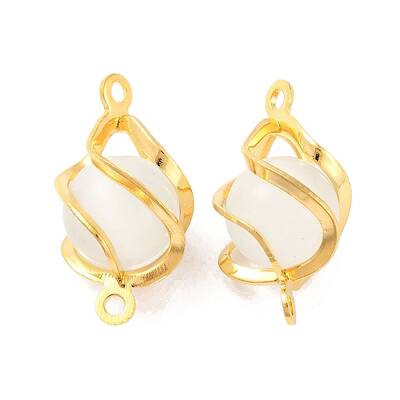 Brass Wrapped Cat Eye Glass Connector Charms
