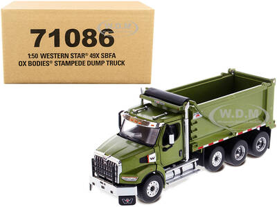 Western Star 49X SBFA OX Bodies Stampede Dump Truck Olive Green Metallic Transport Series 1/50 Diecast Model by Diecast Mas...