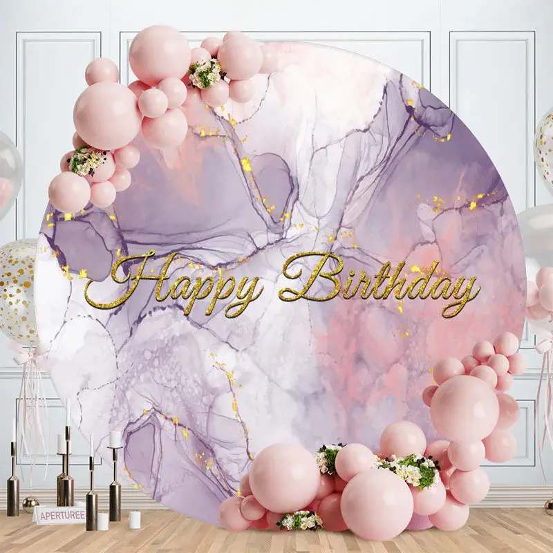 Aperturee Purple Marble Texture Round Birthday Backdrop