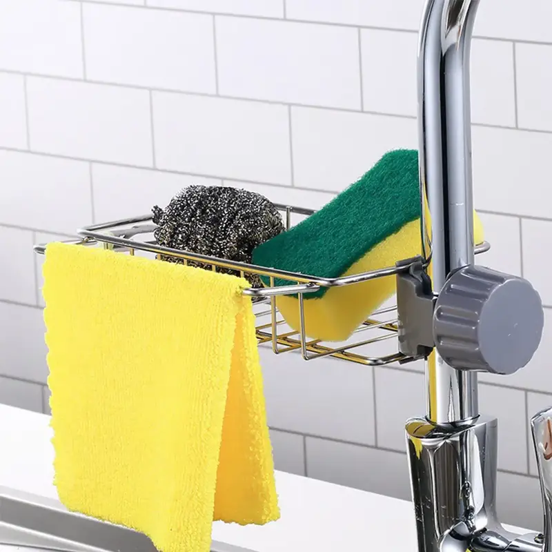 2pcs Kitchen Sink Faucet Organizer, Adjustable Detachable Sponge Holder, Soap Kitchen Sink Drain Rack，Rustproof Stainless, ...