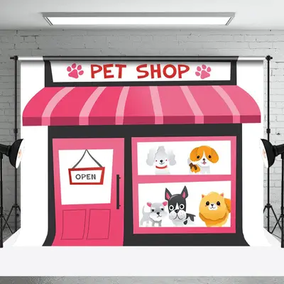 Pink Door And Window Lovely Dogs Pet Party Backdrop - Aperturee