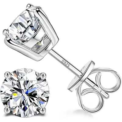 【Unisex earing】Fansilver Cubic Zirconia Stud Earrings for Women Men Round Earrings for Sensitive Ear Daily