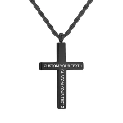Sterling Silver Black Color Personalized Engraving Cross Pendant Necklace for Men