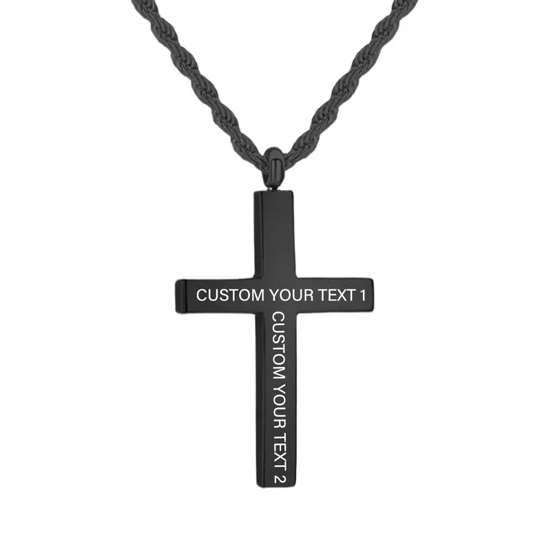 Sterling Silver Black Color Personalized Engraving Cross Pendant Necklace for Men